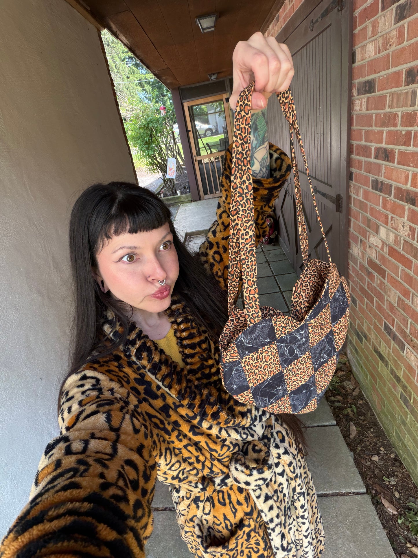 Leopard Print & Spiderweb Heart Tote