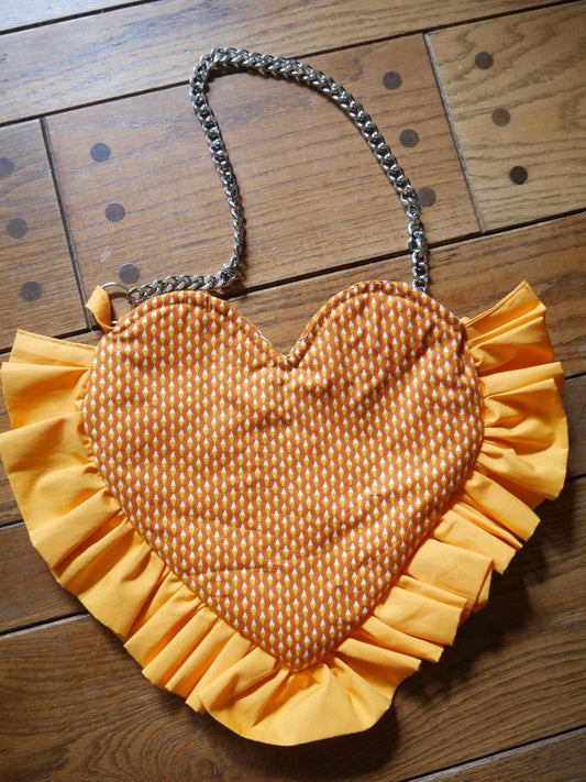 Skull Embroidered Chain Strap Orange Heart Tote