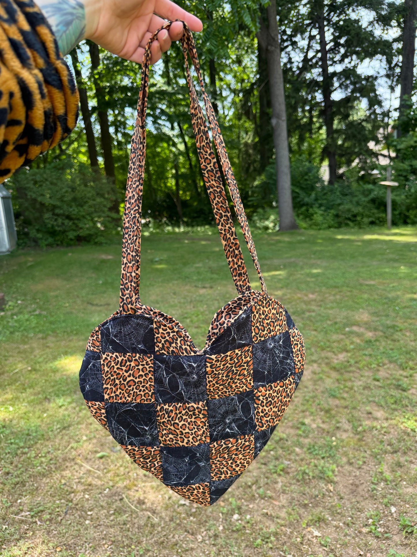 Leopard Print & Spiderweb Heart Tote